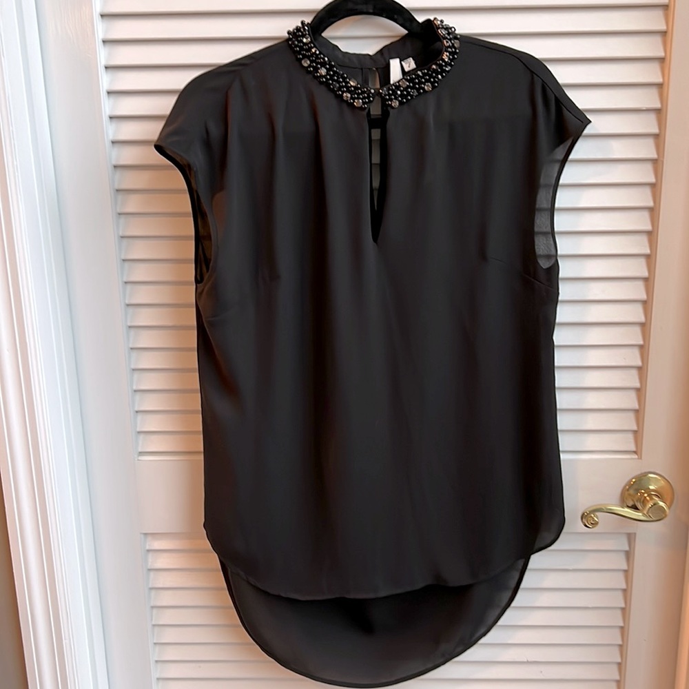 NWT Bellatrix black blouse with jeweled  neckline embellishment
